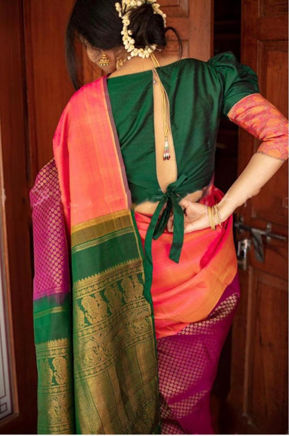 Green soft lichi silk jacquard weaving work ceremonial wear saree