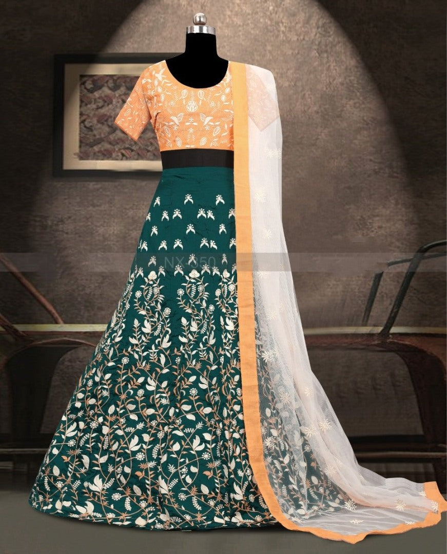 Green soft tafeta silk heavy fancy threadworked lehenga choli