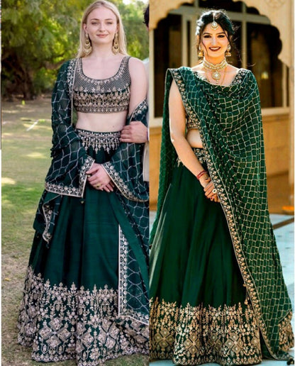 green soft tapeta silk heavy embroidered wedding lehenga choli