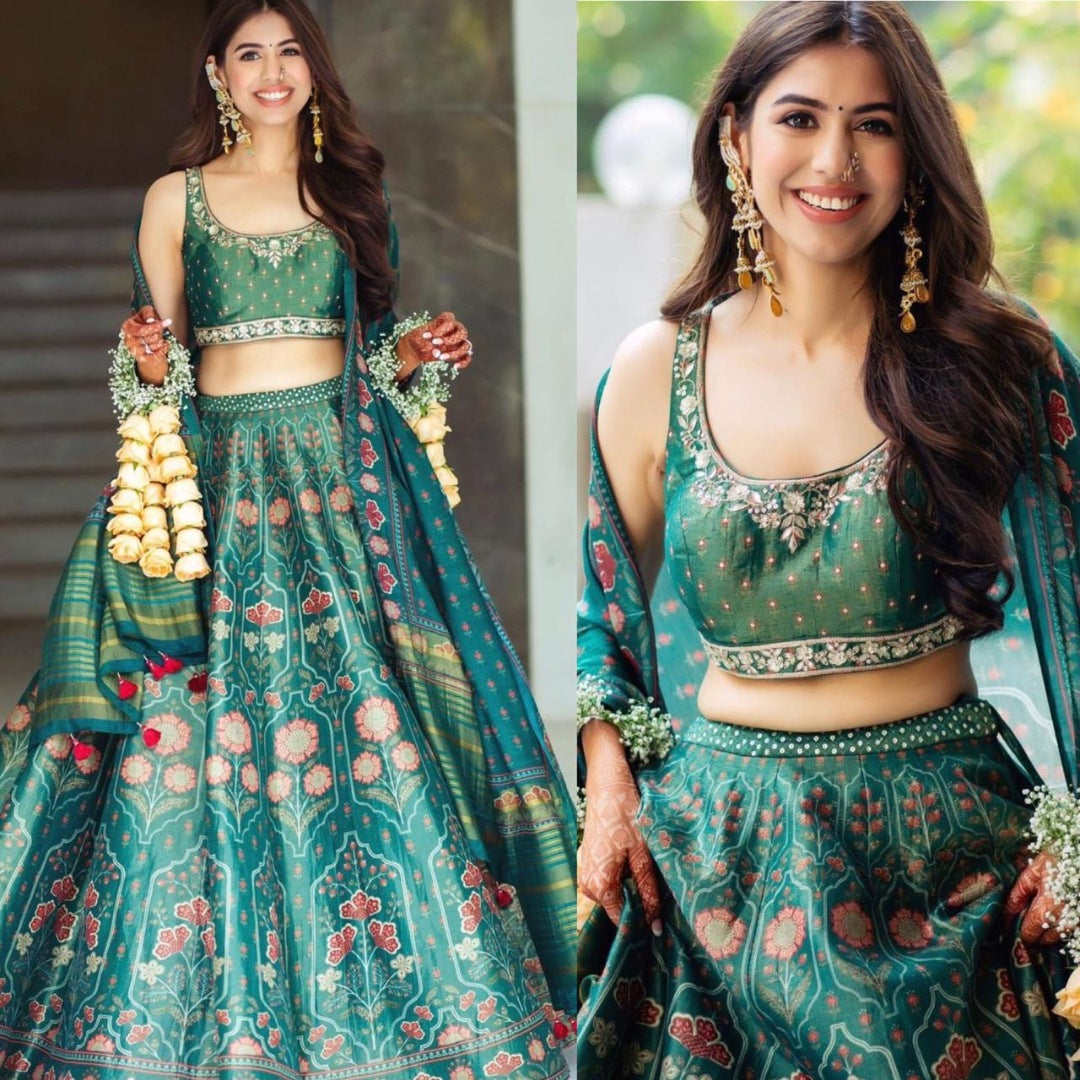 Green tapeta digital printed wedding lehenga choli