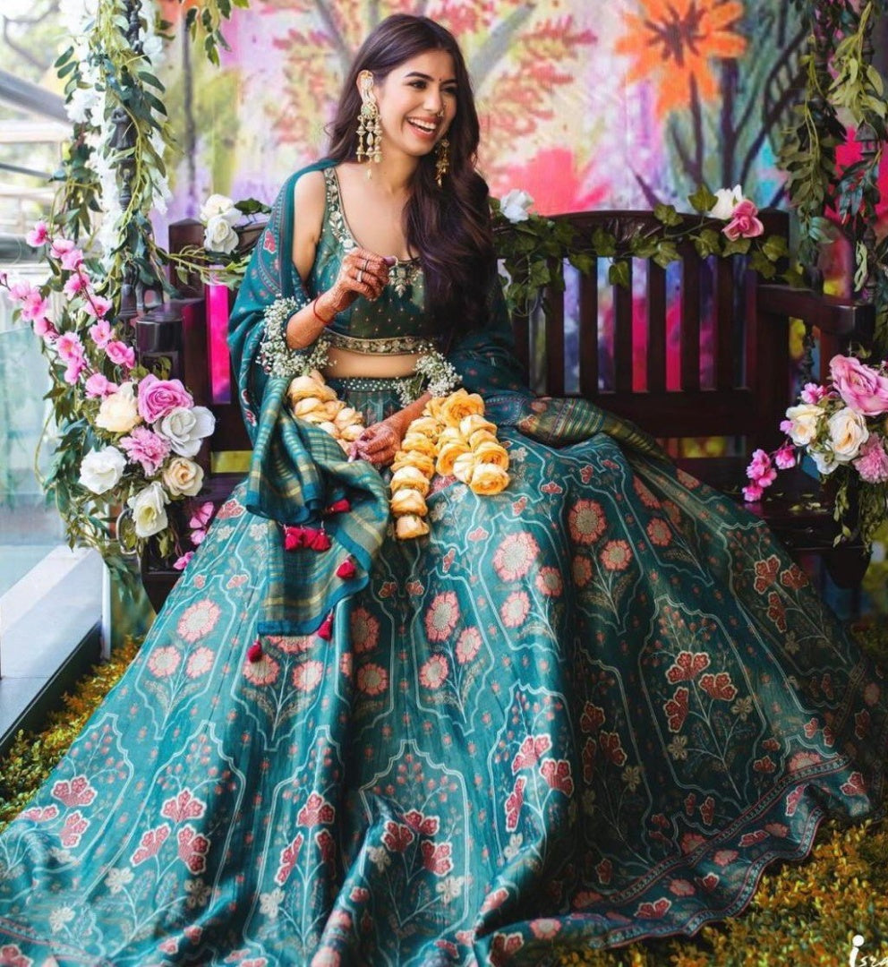 Green tapeta digital printed wedding lehenga choli