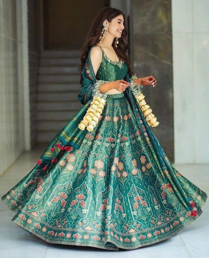 Green tapeta digital printed wedding lehenga choli