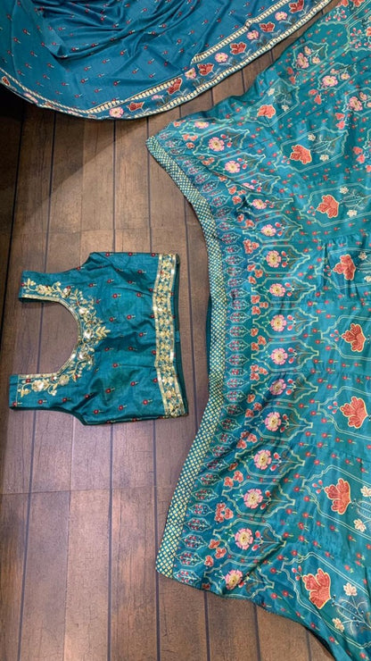 Green tapeta digital printed wedding lehenga choli