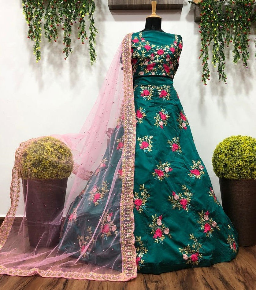 Green tapeta embroidered wedding lehenga choli