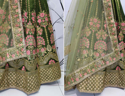 green thai silk designer heavy embroidered bridal lehenga