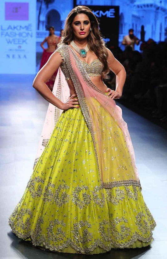 green thai silk embroidered bollywood style wedding lehenga