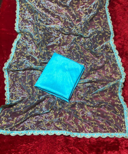 Green tissue net embroidered bollywood saree