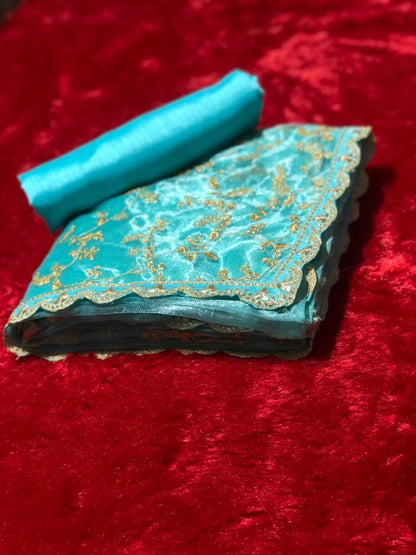 Green tissue net embroidered bollywood saree