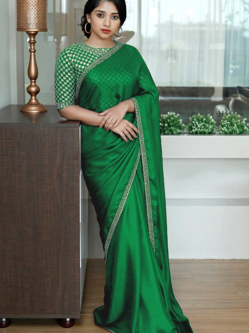 Green two tone silk partywear saree