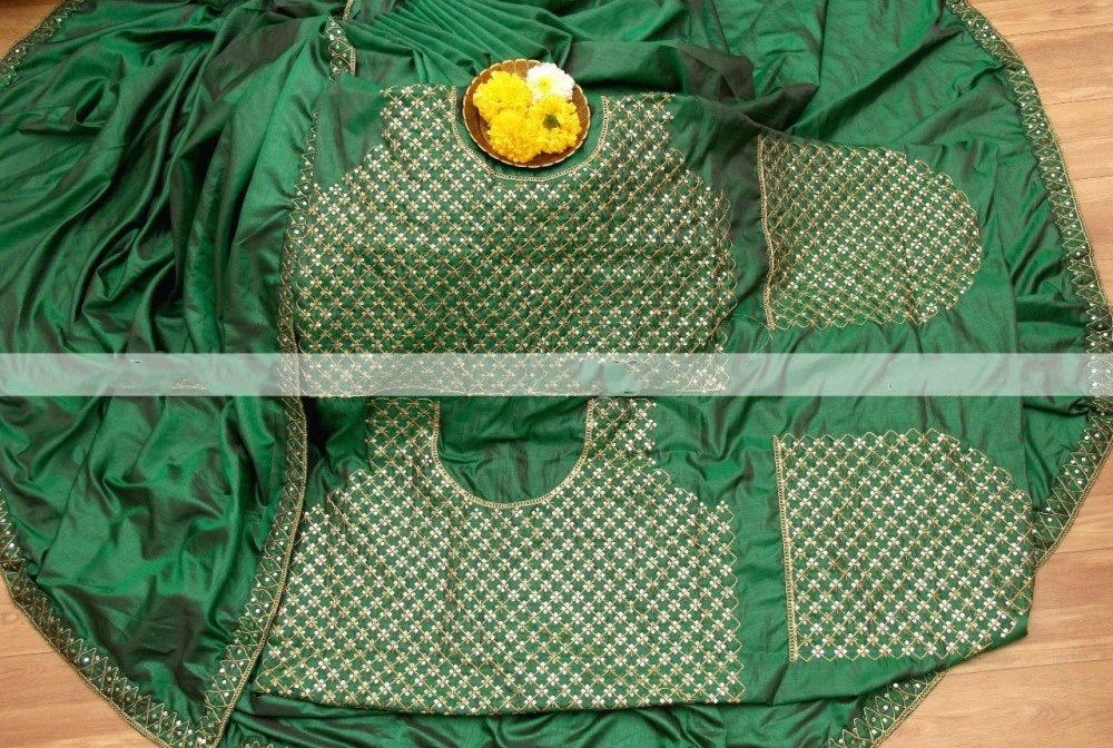 Green two tone silk partywear saree