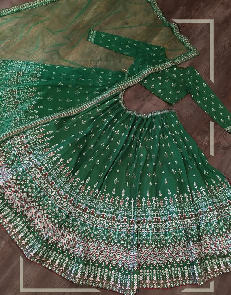 Green vaishali silk digital printed ceremonial lehenga choli