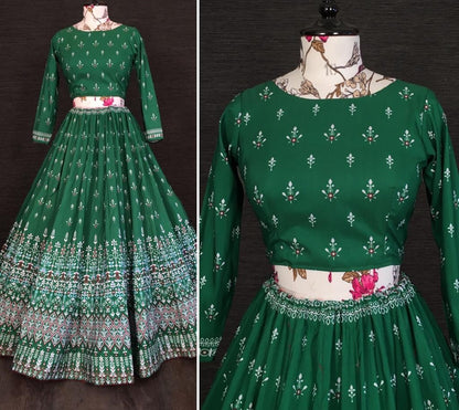 Green vaishali silk digital printed ceremonial lehenga choli