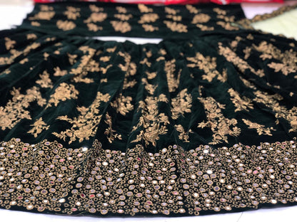 Green velvet designer embroidered wedding lehenga choli