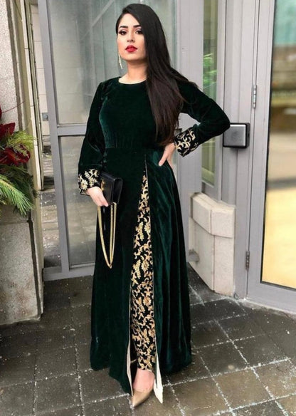 Green velvet suit