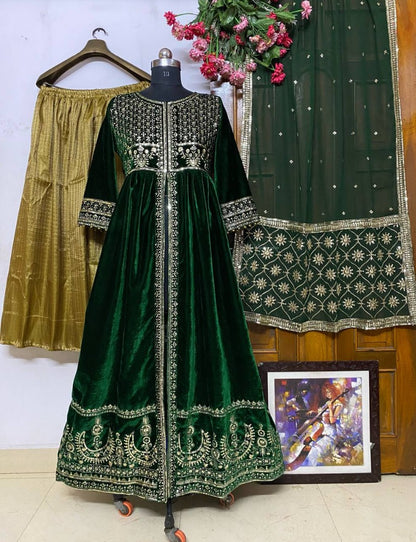 Green velvet wedding plazzo suit