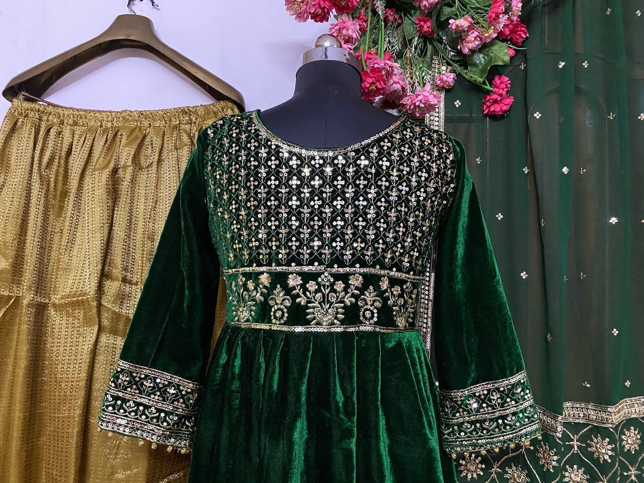 Green velvet wedding plazzo suit
