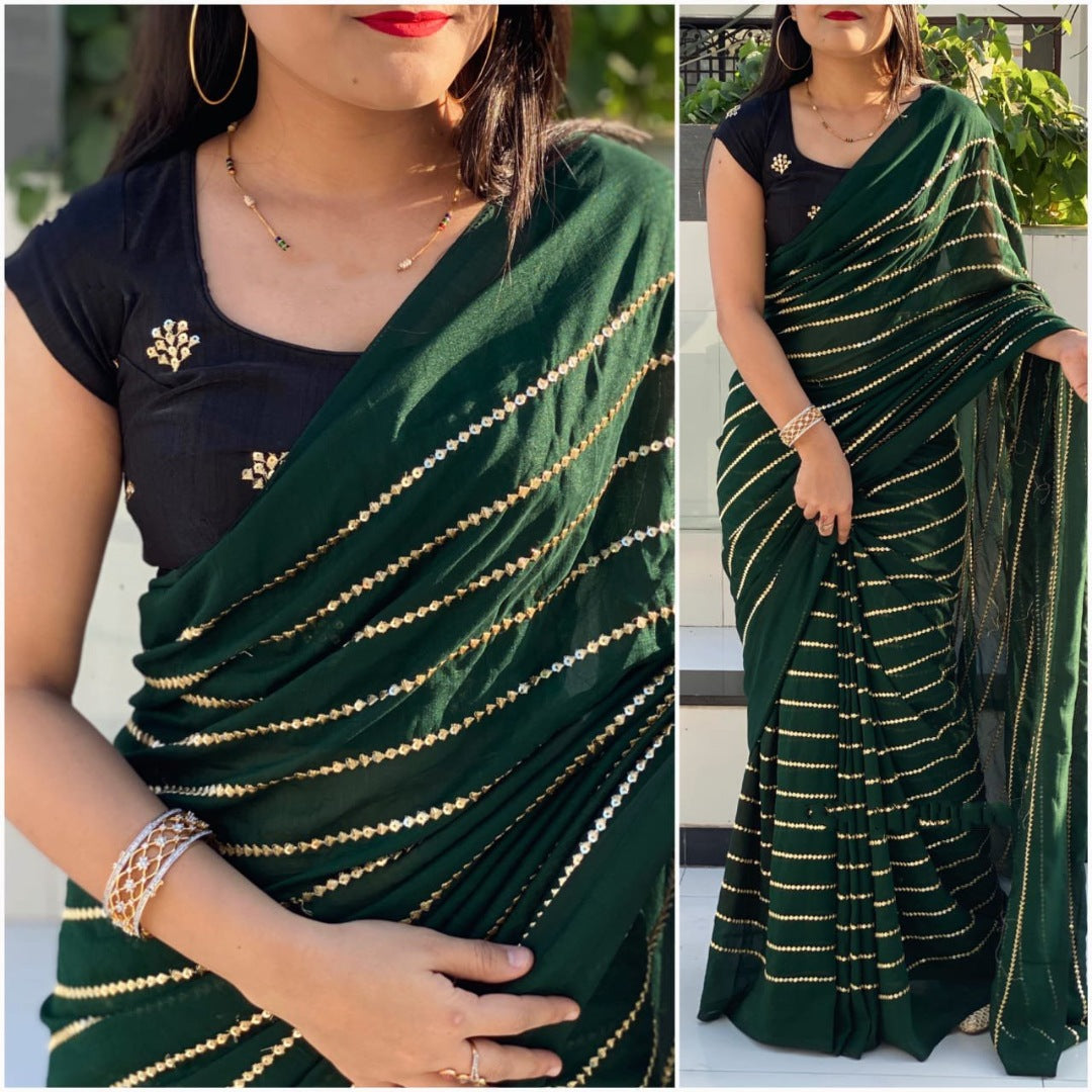 Green vichitra silk sequence work partywear saree