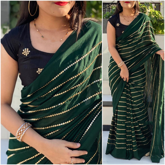 Green vichitra silk sequence work partywear saree