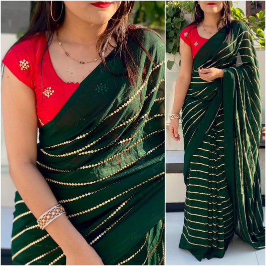 Green vichitra silk sequence work partywear saree