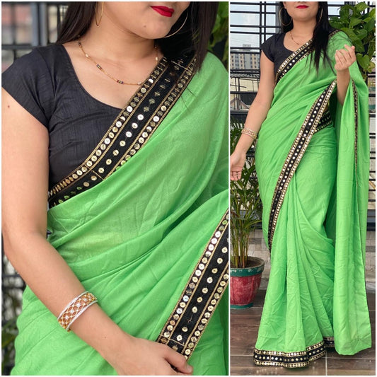 Green vichitra silk sequence work partywear saree