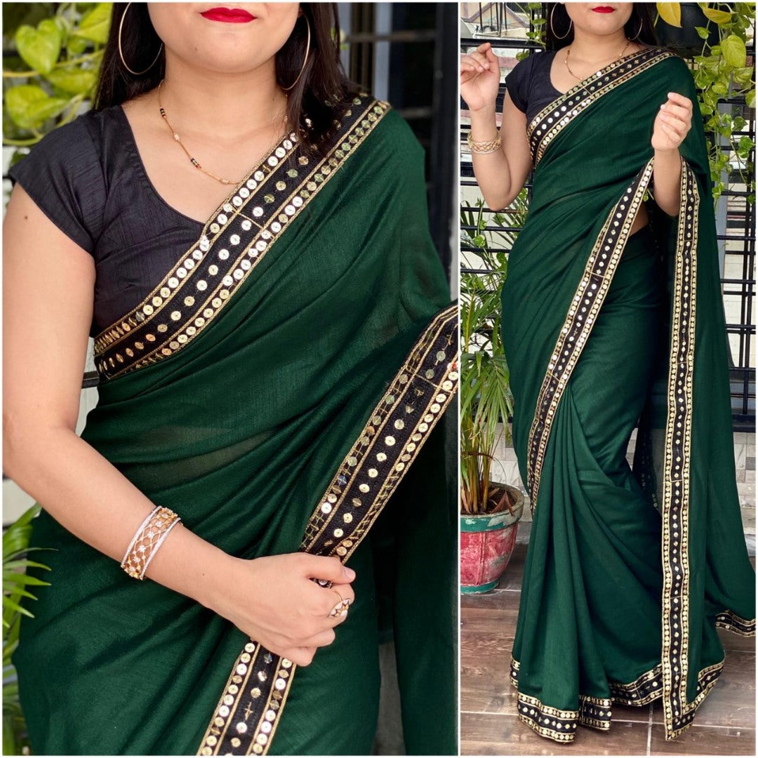Green vichitra silk sequence work partywear saree