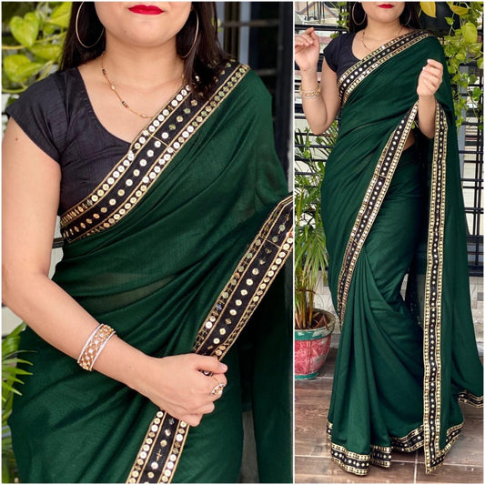 Green vichitra silk sequence work partywear saree