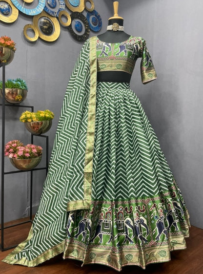 Green zig zag printed festival wear lehenga choli