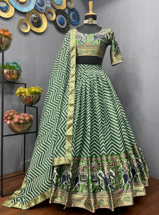 Green zig zag printed festival wear lehenga choli