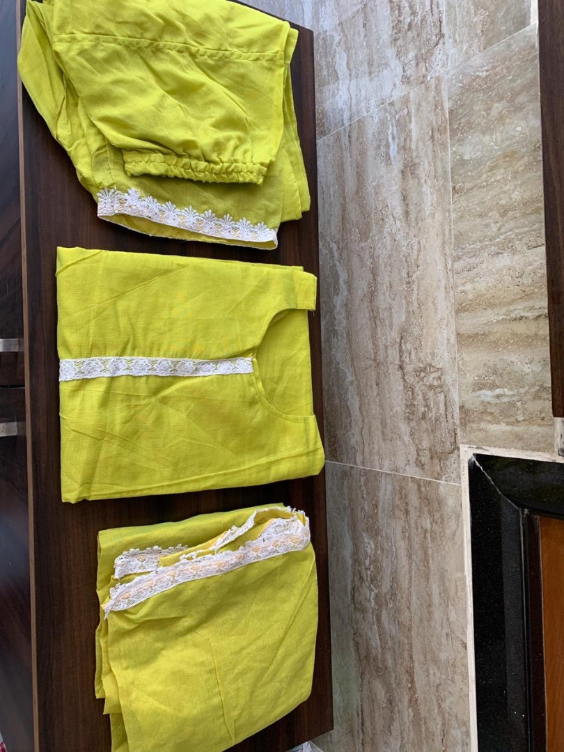 Greenish yellow chanderi cotton salwar suit