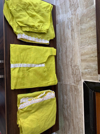 Greenish yellow chanderi cotton salwar suit