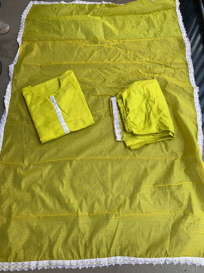 Greenish yellow chanderi cotton salwar suit