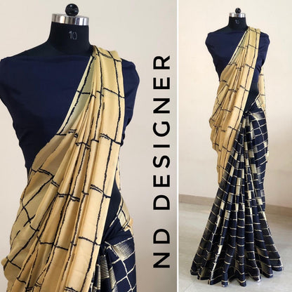 Grey and black rangoli silk chex printed half half saree