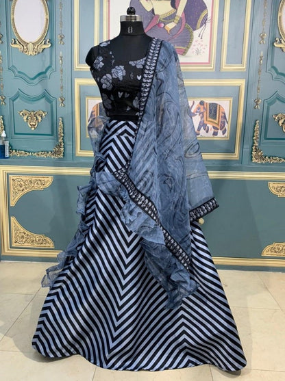 Grey and black zig zag digital printed lehenga choli