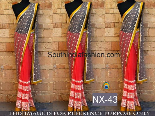 Grey and orange half half saree