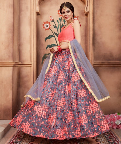 Grey art silk beautiful thread and zari worked wedding lehenga