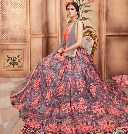 Grey art silk beautiful thread and zari worked wedding lehenga