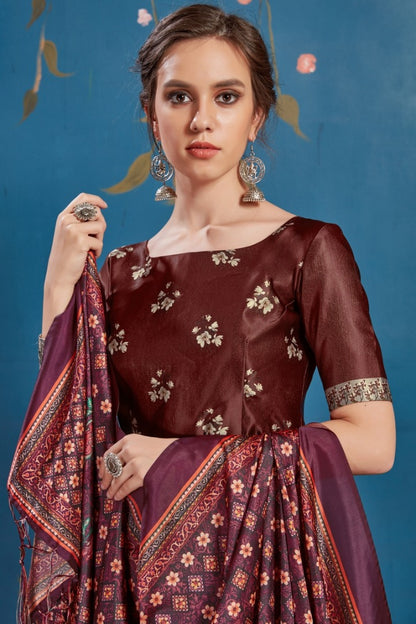 Grey art silk digital printed lehenga choli