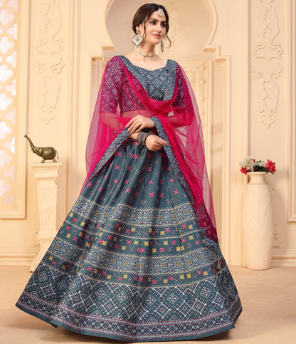 Grey art silk digital printed party wear & ceremonial lehenga choli