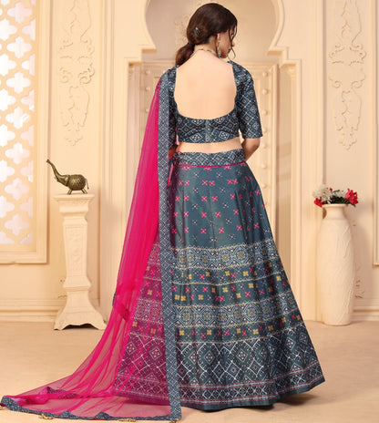 Grey art silk digital printed party wear & ceremonial lehenga choli