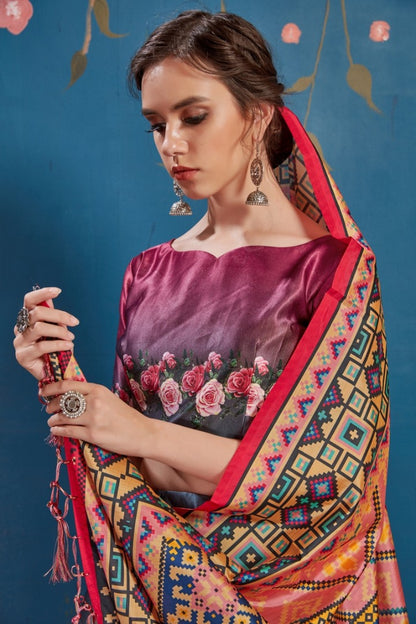 Grey art silk floral digital printed lehenga choli