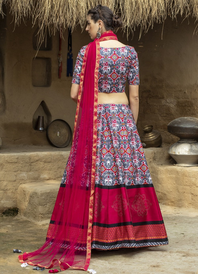 Grey art silk printed party wear & ceremonial lehenga choli