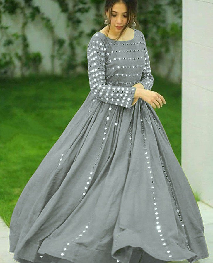 Grey banglory satin partywear gown