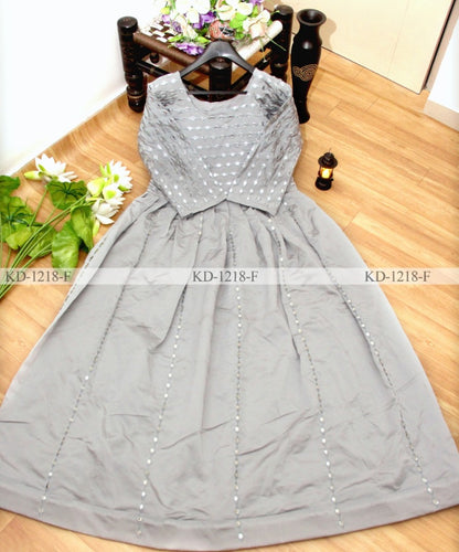 Grey banglory satin partywear gown