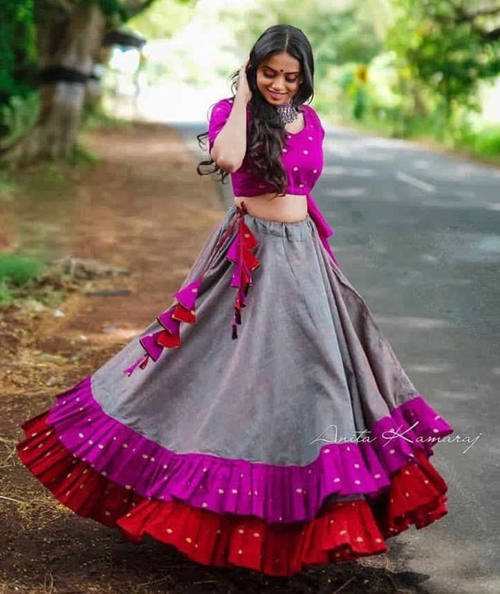 grey banglory silk festival wear lehenga choli