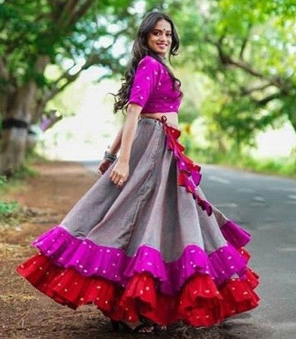 grey banglory silk festival wear lehenga choli