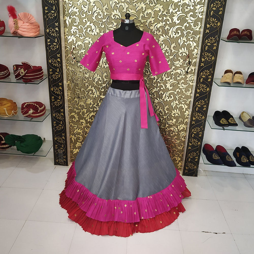 grey banglory silk festival wear lehenga choli