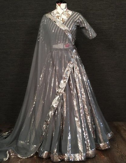 Grey blooming georgette sequence embroidered lehenga choli