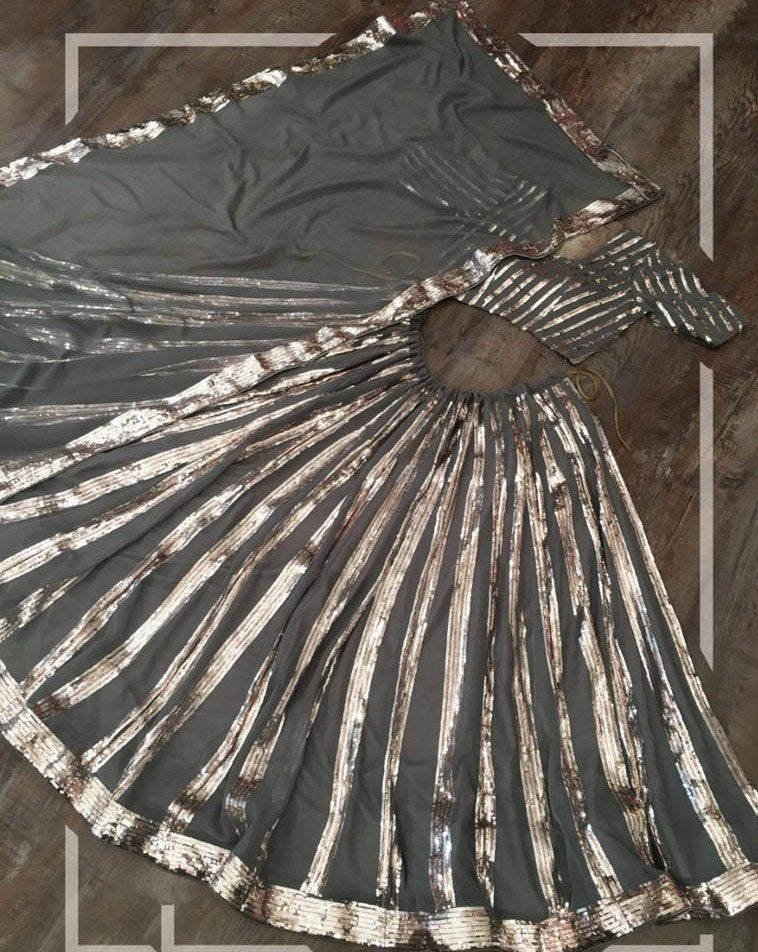 Grey blooming georgette sequence embroidered lehenga choli