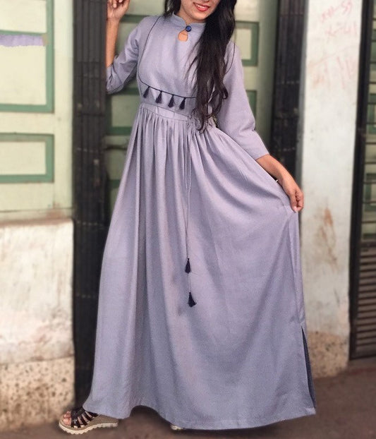 Grey blue rayon slub summer kurtie