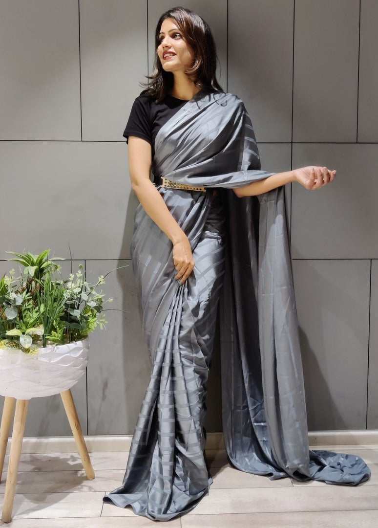 Grey booming silk ready to wear saree
